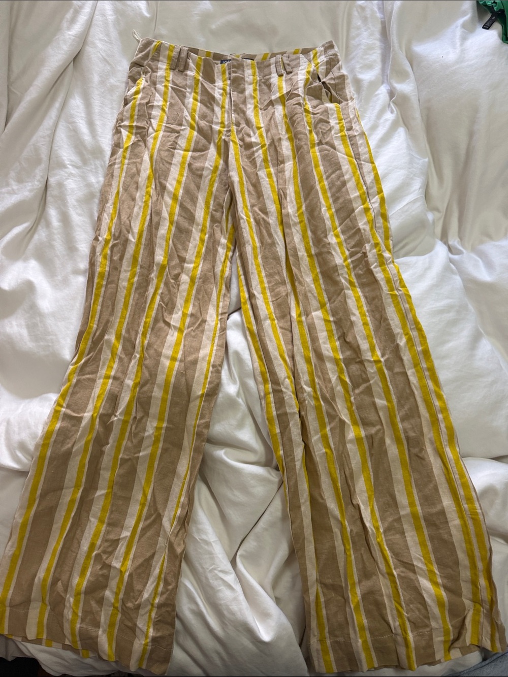 Zara Yellow and Tan Striped Wide-Leg Chinos